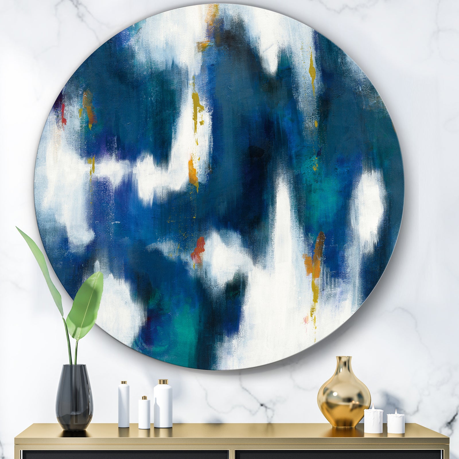 Blue Glam Texture II - Glam Metal Circle Wall Art