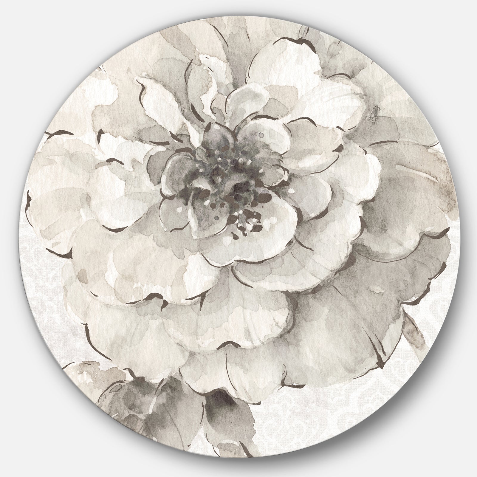 Indigold Grey Peonies I - Geometric Metal Circle Wall Art