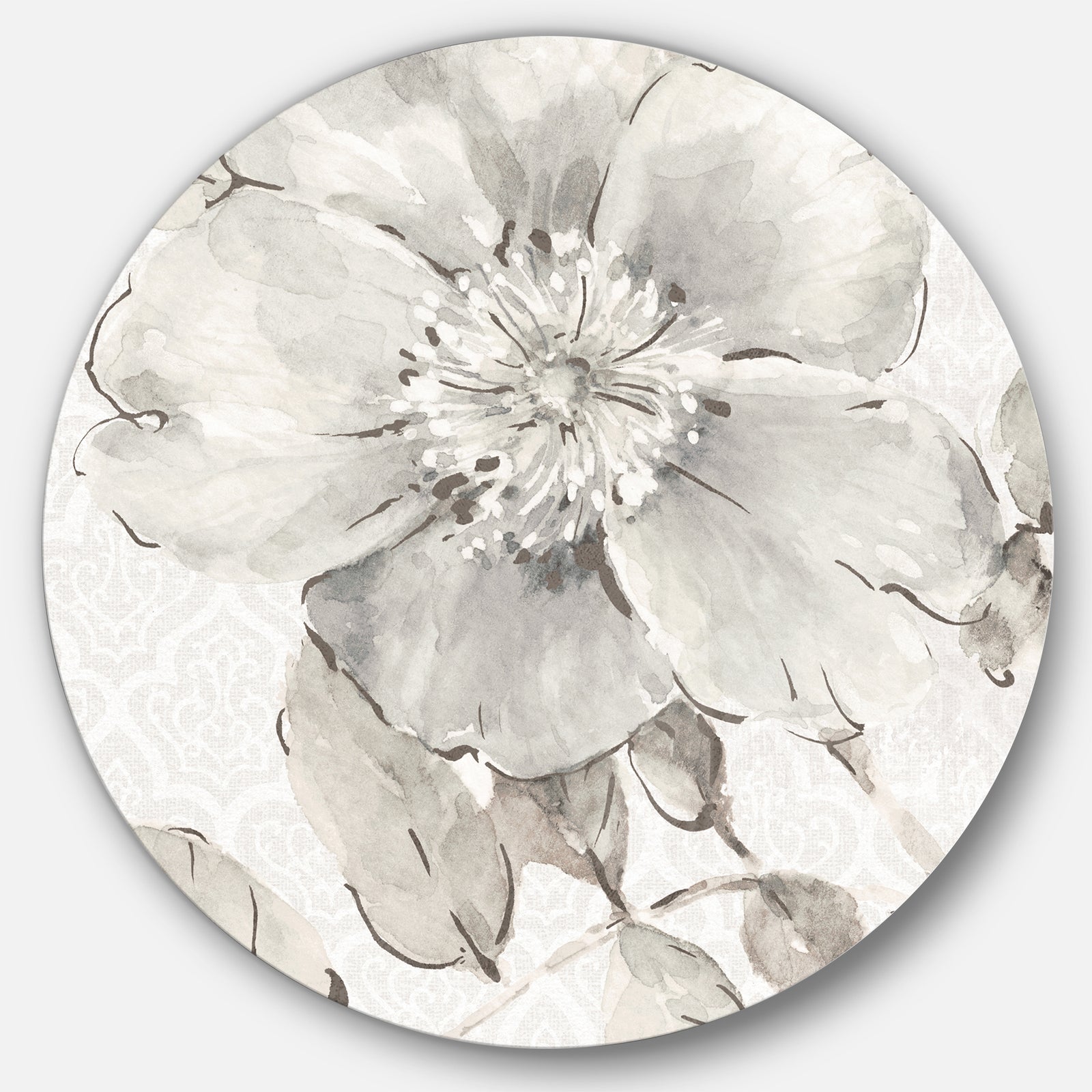 Porch & Den Indigold Grey Peonies II - Metal Circle Wall Art