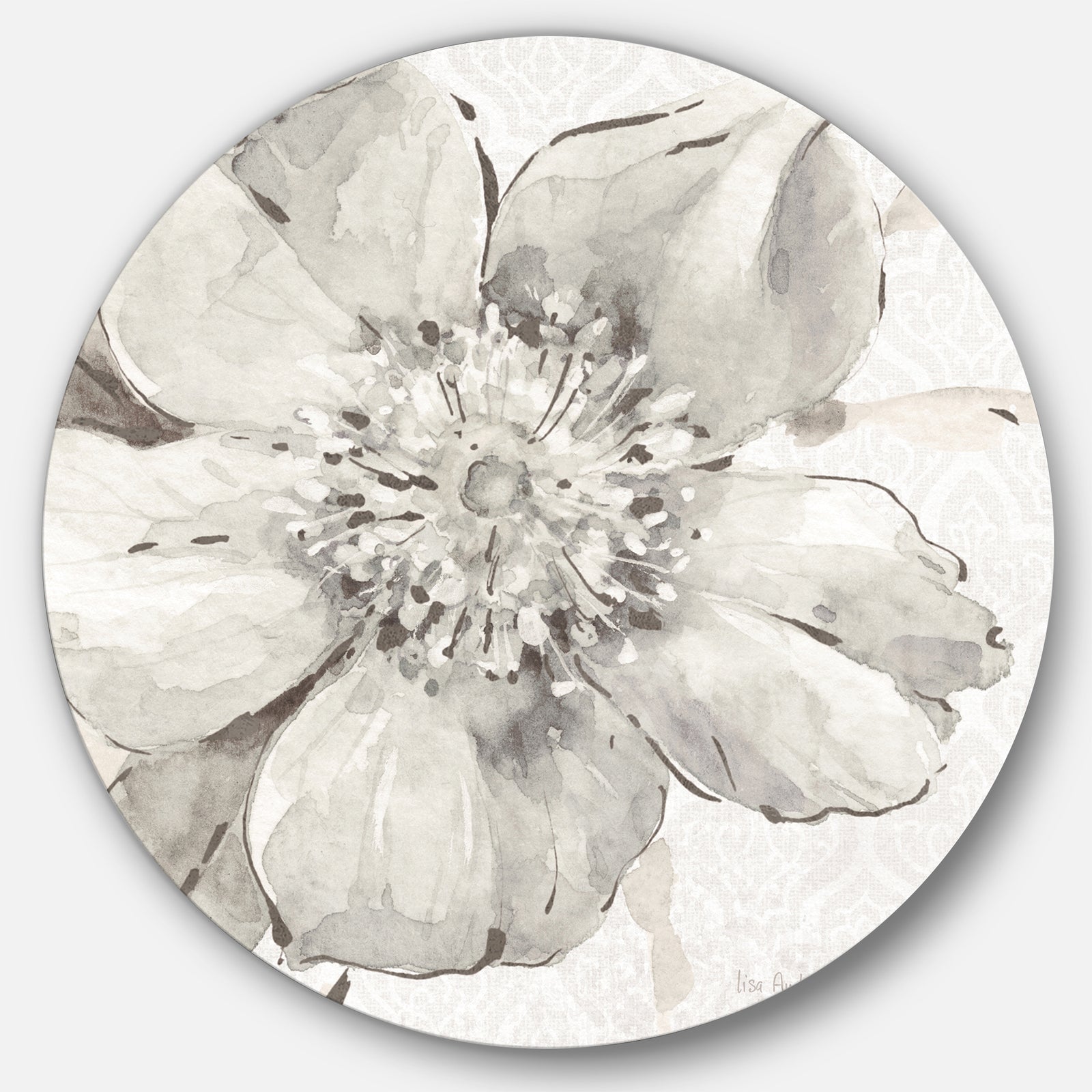 Indigold Grey Peonies III - Geometric Metal Circle Wall Art
