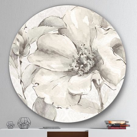 Indigold Grey Peonies IV - Geometric Metal Circle Wall Art
