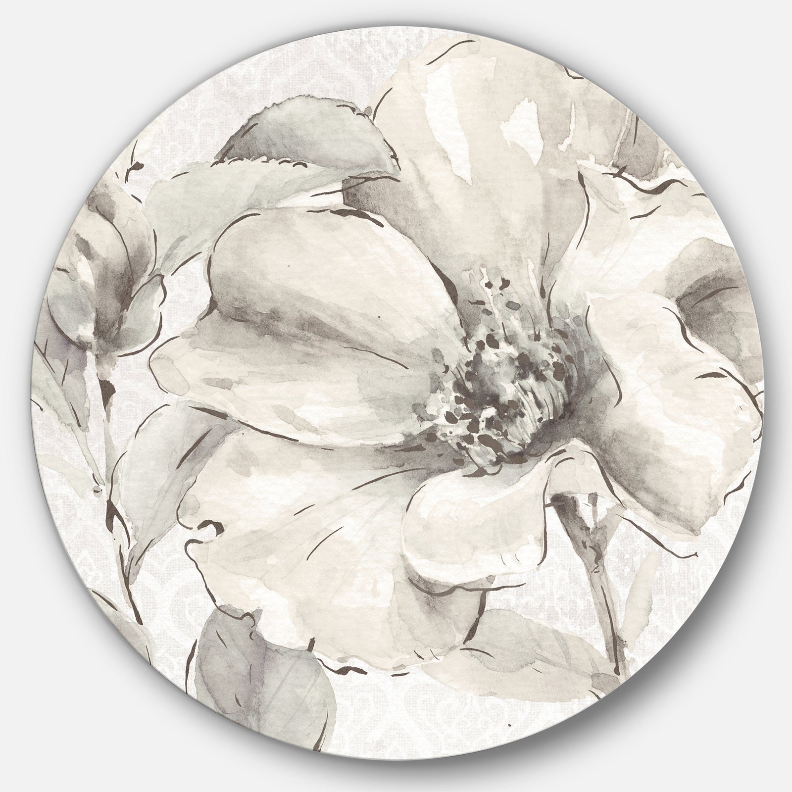 Indigold Grey Peonies IV - Geometric Metal Circle Wall Art