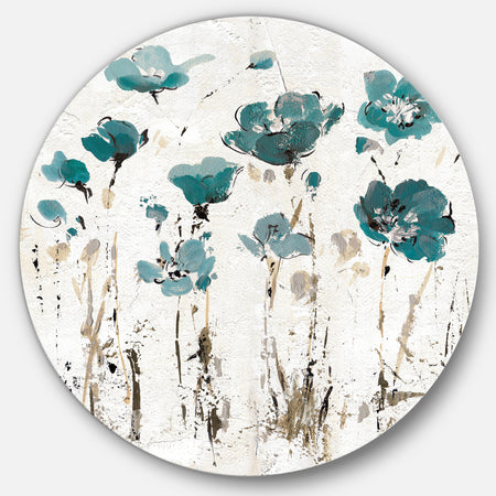 Fields of Turquoise Watercolor Flower I - Farmhouse Metal Circle Wall Art