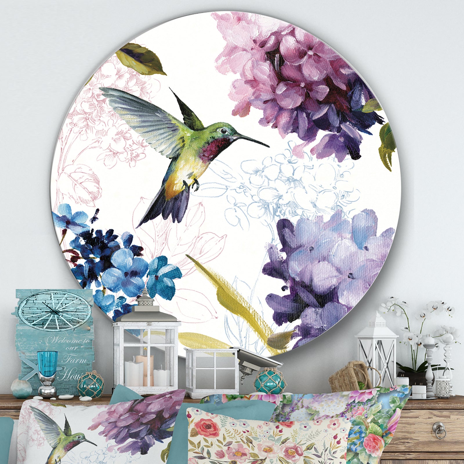 Spring Nectar Square II - Farmhouse Metal Circle Wall Art