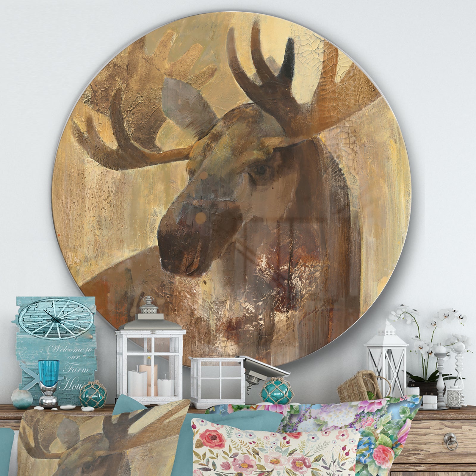 Into the Wild Gold Moose  - Farmhouse Metal Circle Wall Art