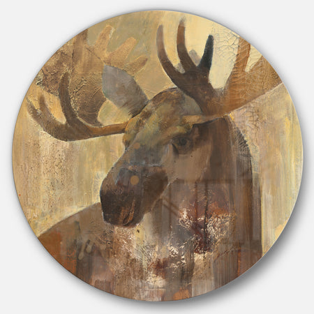 Into the Wild Gold Moose  - Farmhouse Metal Circle Wall Art