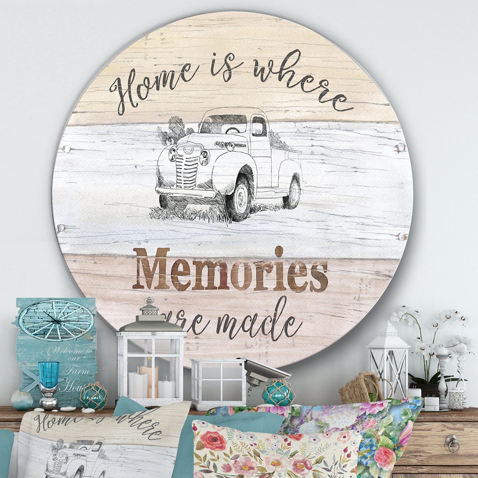 Farmhouse Moment Truck - Farmhouse Metal Circle Wall Art