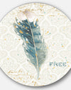 Damask Painted Gilded Feather on Blue - Traditional Metal Circle Wall Art