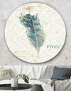Damask Painted Gilded Feather on Blue - Traditional Metal Circle Wall Art