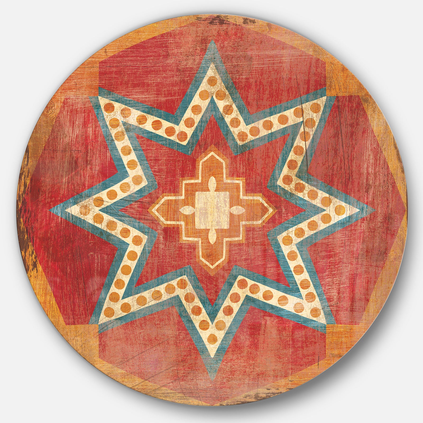 Moroccan Orange Tiles Collage I - Farmhouse Metal Circle Wall Art