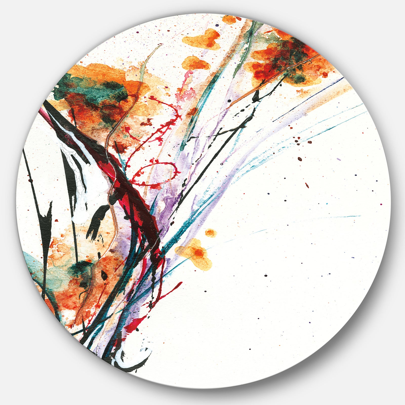 Abstract Orange Flowers  - Farmhouse Metal Circle Wall Art