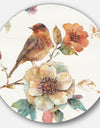 Farmhouse Bird on Flower Branch - Farmhouse Metal Circle Wall Art