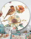 Farmhouse Bird on Flower Branch - Farmhouse Metal Circle Wall Art