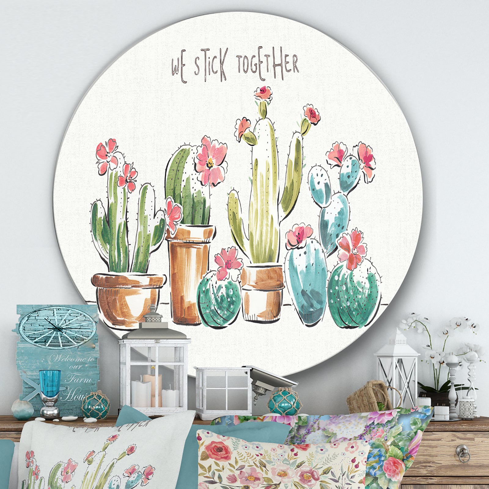 Desert Botanical Bloom III - Farmhouse Metal Circle Wall Art