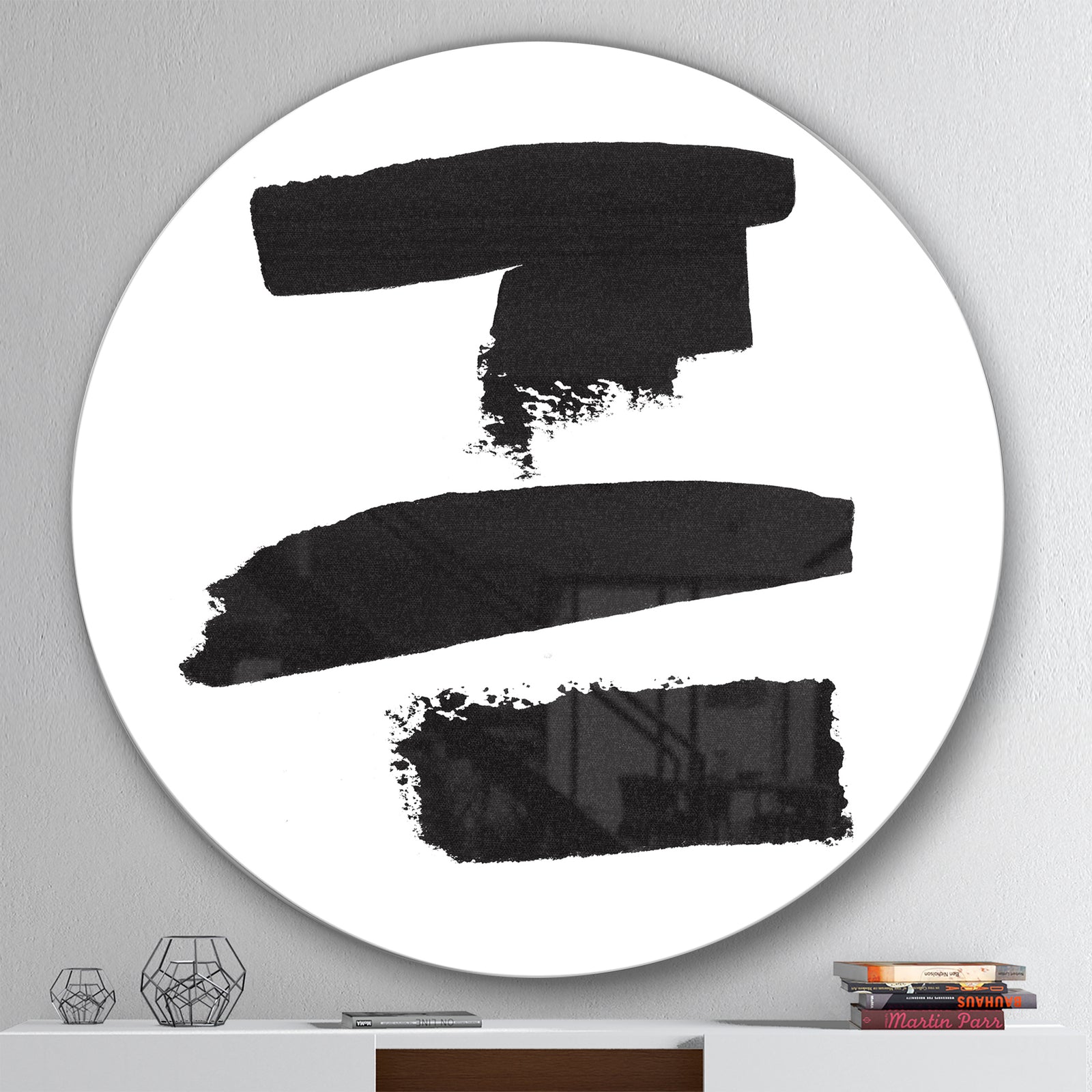 Black and White Geometric Company I - Geometric Metal Circle Wall Art