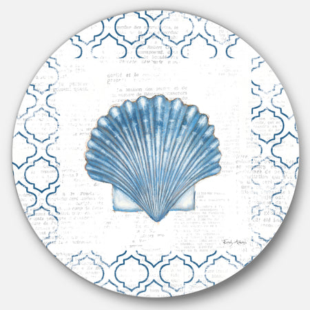 Navy Blue Scallop Shell  - Nautical & Coastal Metal Circle Wall Art