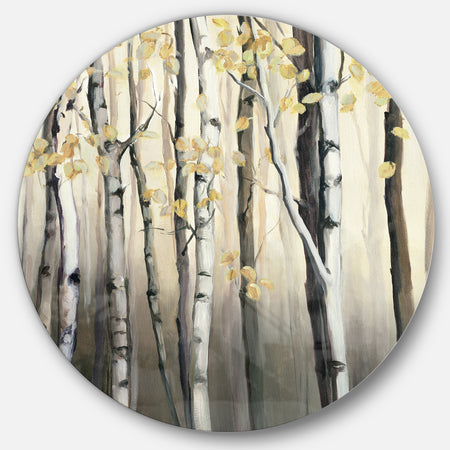 Golden Birch Forest IV - Farmhouse Metal Circle Wall Art