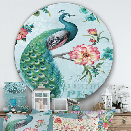 Peacock  - Farmhouse Metal Circle Wall Art