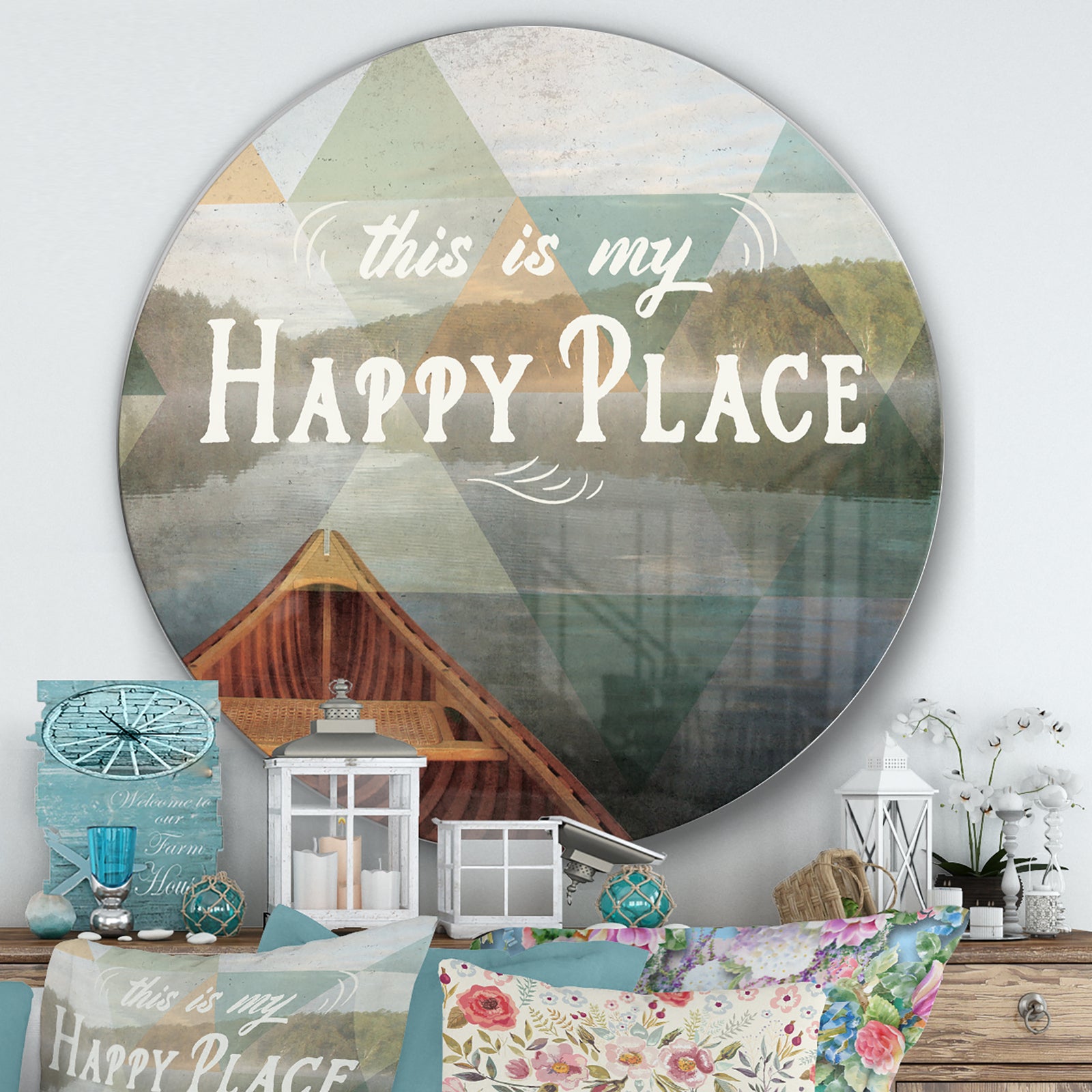 Lake House Happy Quote - Farmhouse Metal Circle Wall Art