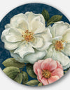 Blue Damask Flowers - Farmhouse Metal Circle Wall Art