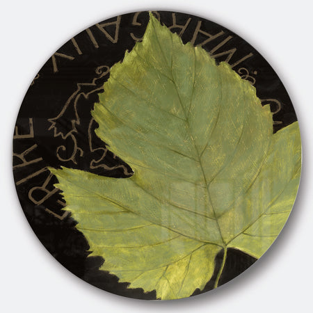Porch & Den Handpainted Green Leaf On Black - Farmhouse Metal Circle Wall Art