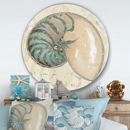 Seastar and Blue Sea Shell I - Nautical & Coastal Metal Circle Wall Art