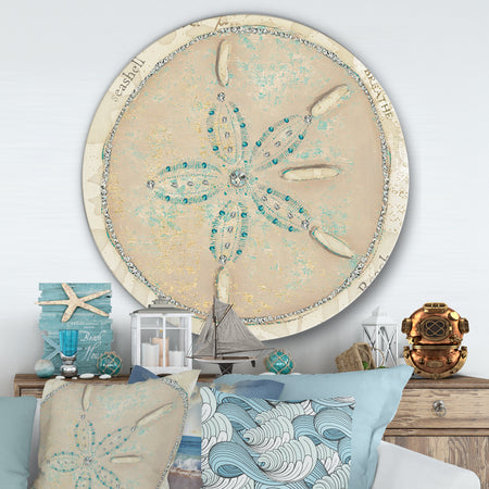 Seastar and Blue Sea Shell II - Nautical & Coastal Metal Circle Wall Art