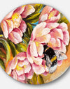 Bee Sitting On Flower - Floral Glossy Metal Wall Art