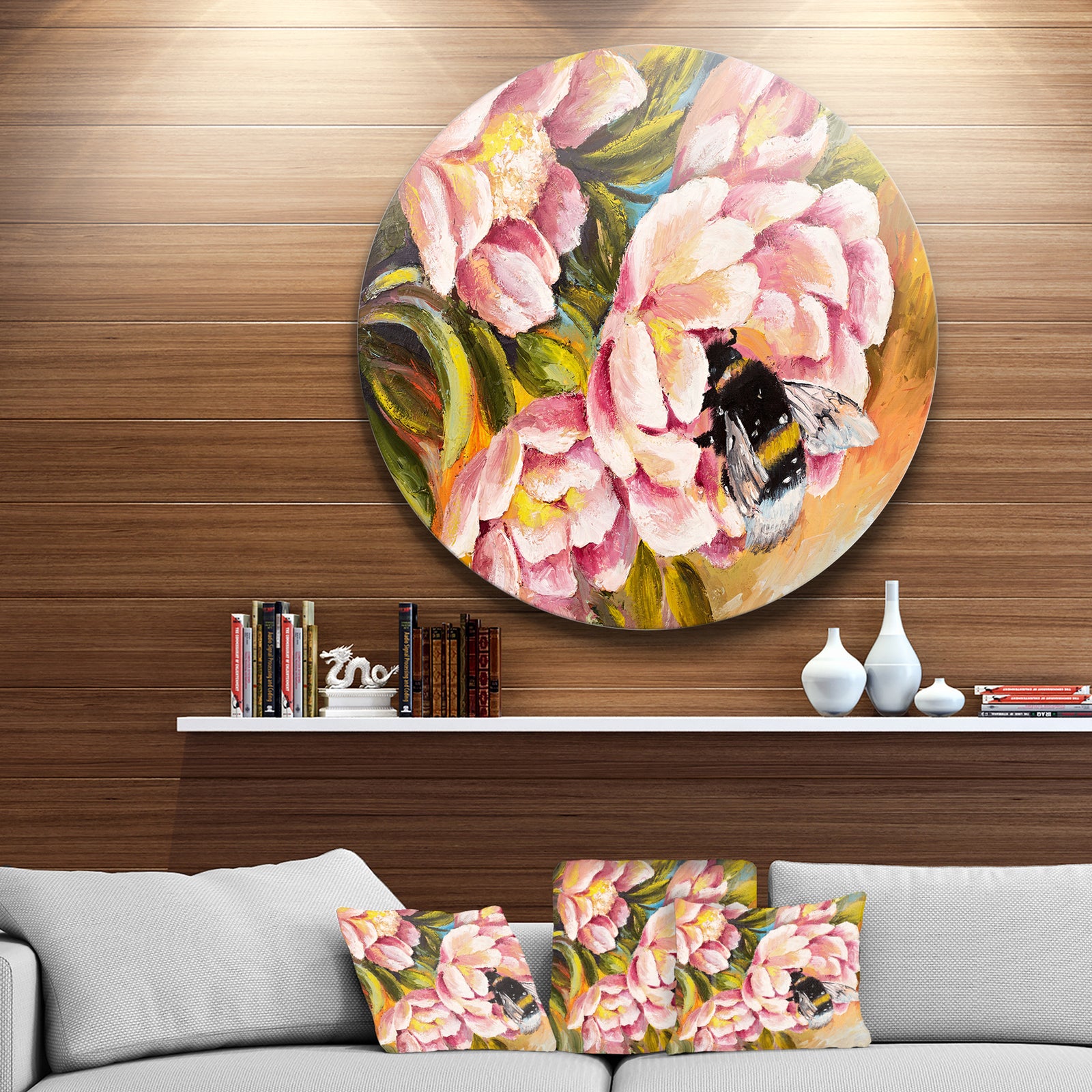 Bee Sitting On Flower - Floral Glossy Metal Wall Art