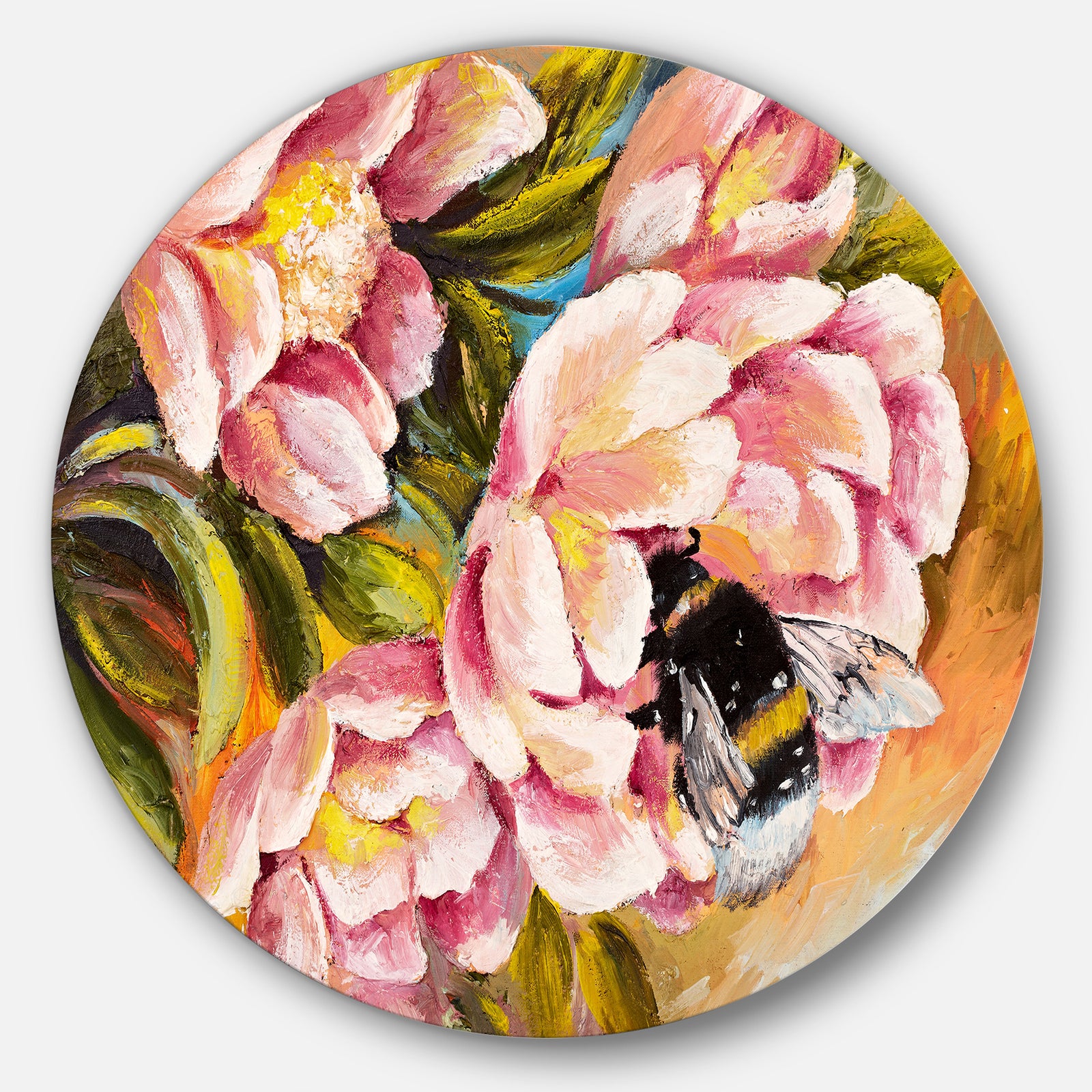 Bee Sitting On Flower - Floral Glossy Metal Wall Art
