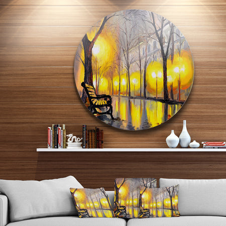 Empty Autumn Street - Landscape Glossy Metal Wall Art