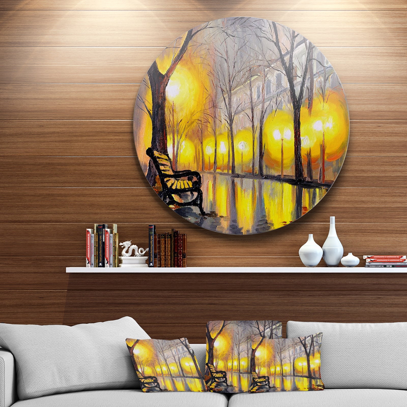 Empty Autumn Street - Landscape Glossy Metal Wall Art