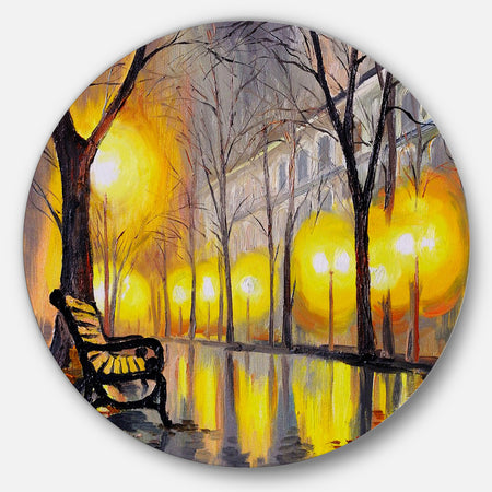 Empty Autumn Street - Landscape Glossy Metal Wall Art
