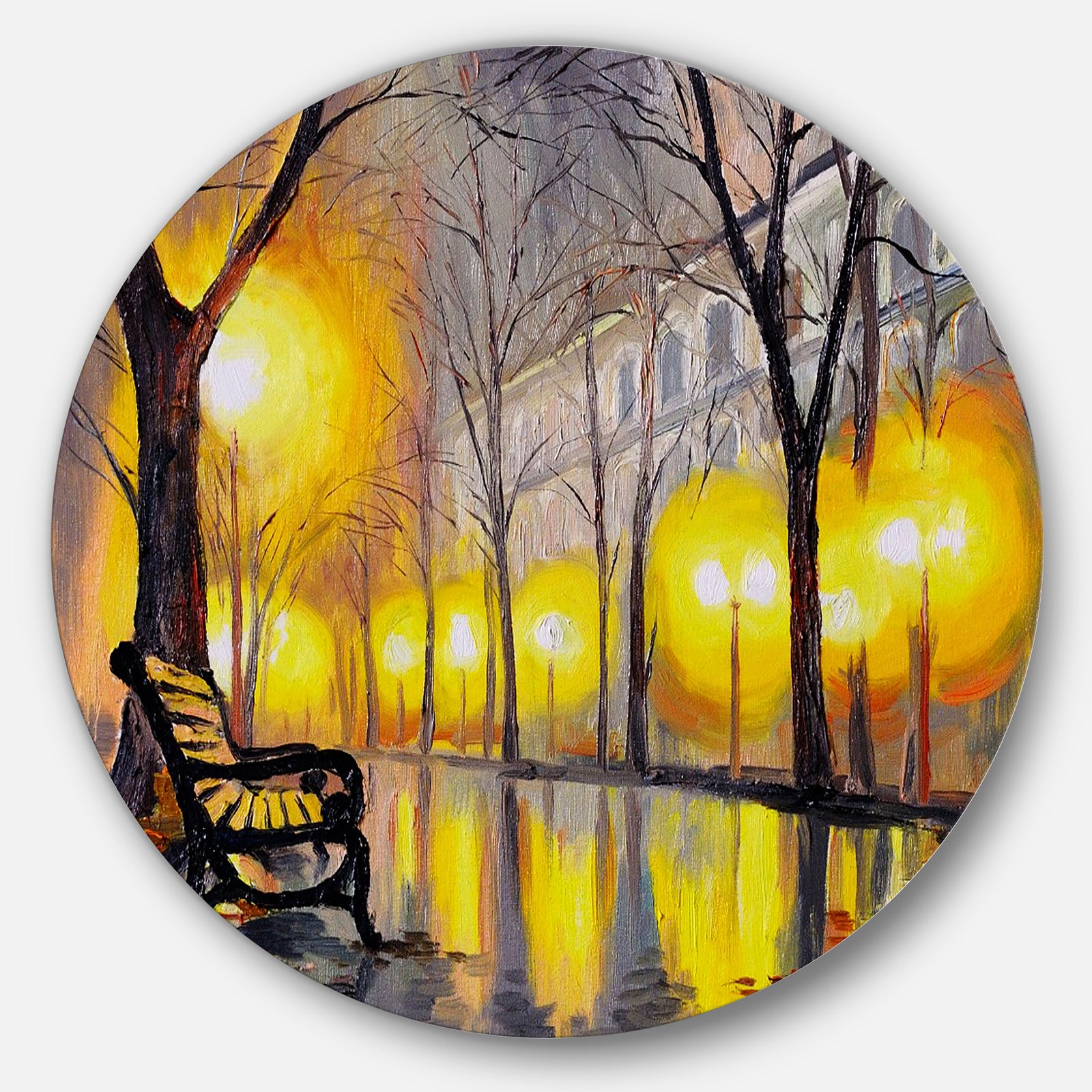 Empty Autumn Street - Landscape Glossy Metal Wall Art