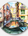 Venice, Canal Meeting Bridge - Cityscape Glossy Metal Wall Art