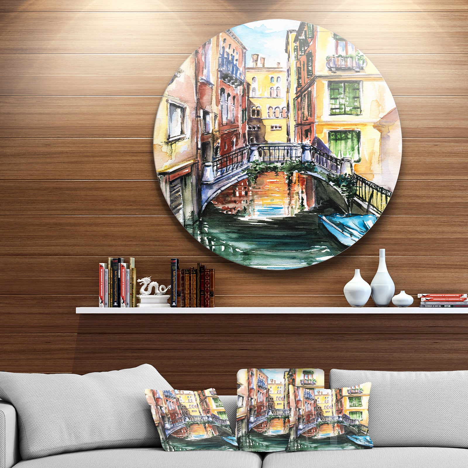 Venice, Canal Meeting Bridge - Cityscape Glossy Metal Wall Art