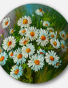 Heavily Textured Daisies Art - Floral Glossy Large Disk Metal Wall Art