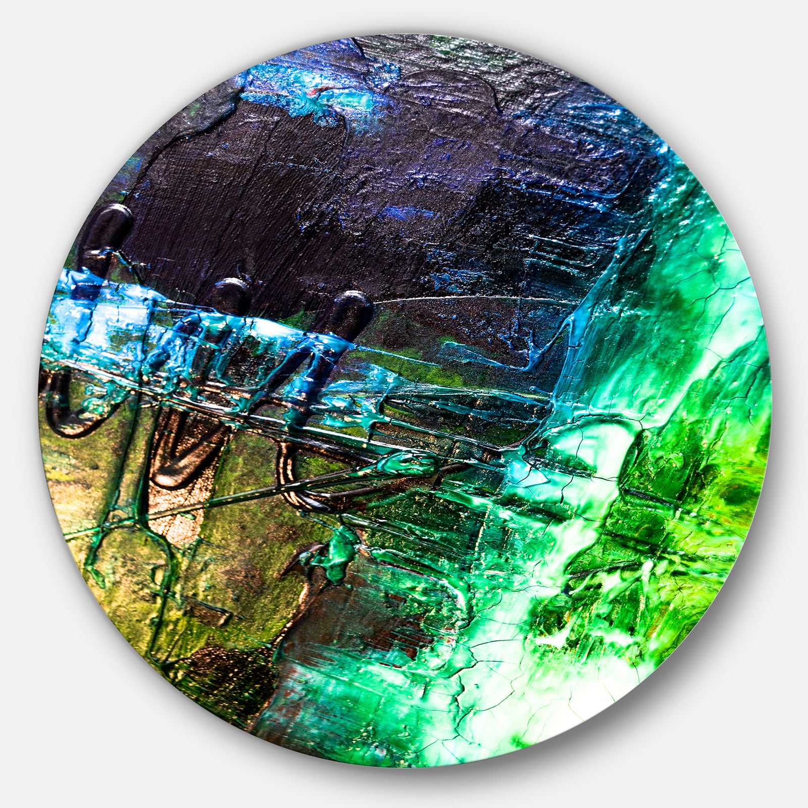 Green, Blue Abstract Structure - Abstract Glossy Large Disk Metal Wall Art