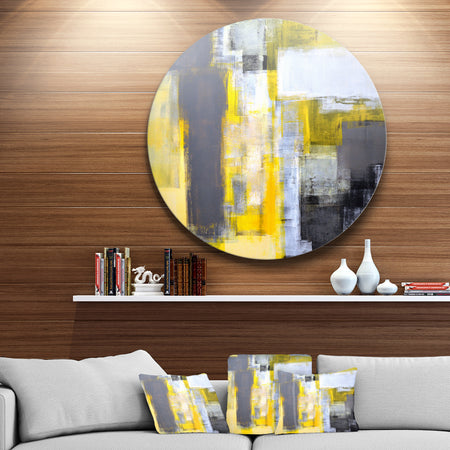 Grey and Yellow Blur Abstract - Abstract Glossy Large Circle Metal Wall Art