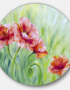 Pale Red Poppies - Floral Glossy Large Disk Metal Wall Art