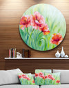 Pale Red Poppies - Floral Glossy Large Disk Metal Wall Art