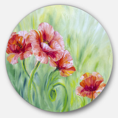 Pale Red Poppies - Floral Glossy Large Disk Metal Wall Art
