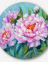 Pink Peonies - Floral Glossy Large Disk Metal Wall Art