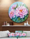 Pink Peonies - Floral Glossy Large Disk Metal Wall Art