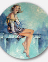 Girl with Glass - Portrait Glossy Large Disk Metal Wall Art