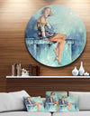 Girl with Glass - Portrait Glossy Large Disk Metal Wall Art