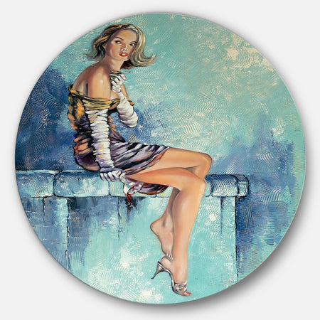 Girl with Glass - Portrait Glossy Large Disk Metal Wall Art