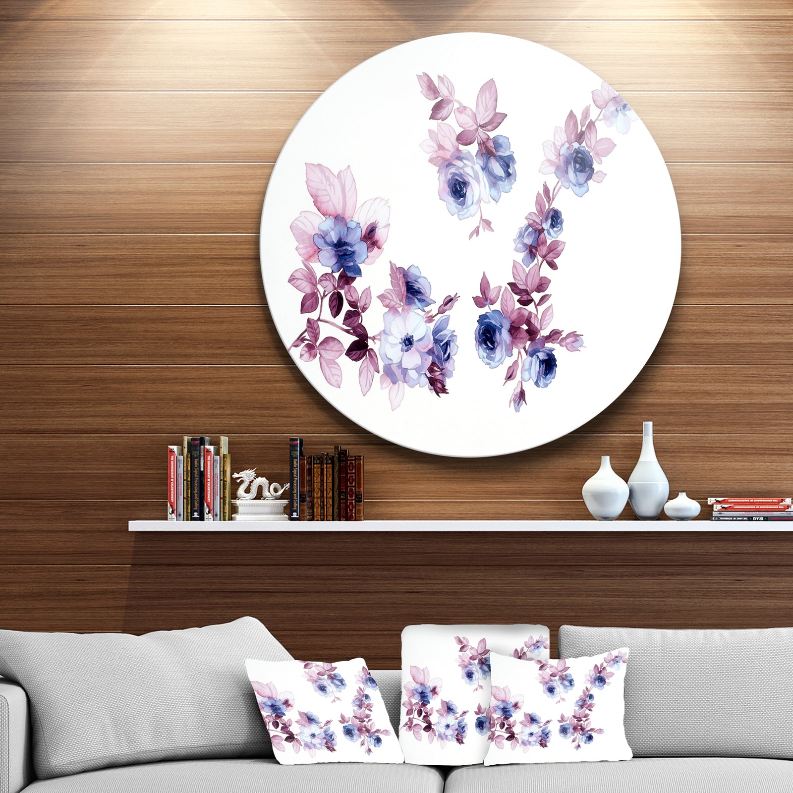Watercolor Flowers - Floral Glossy Large Disk Metal Wall Art