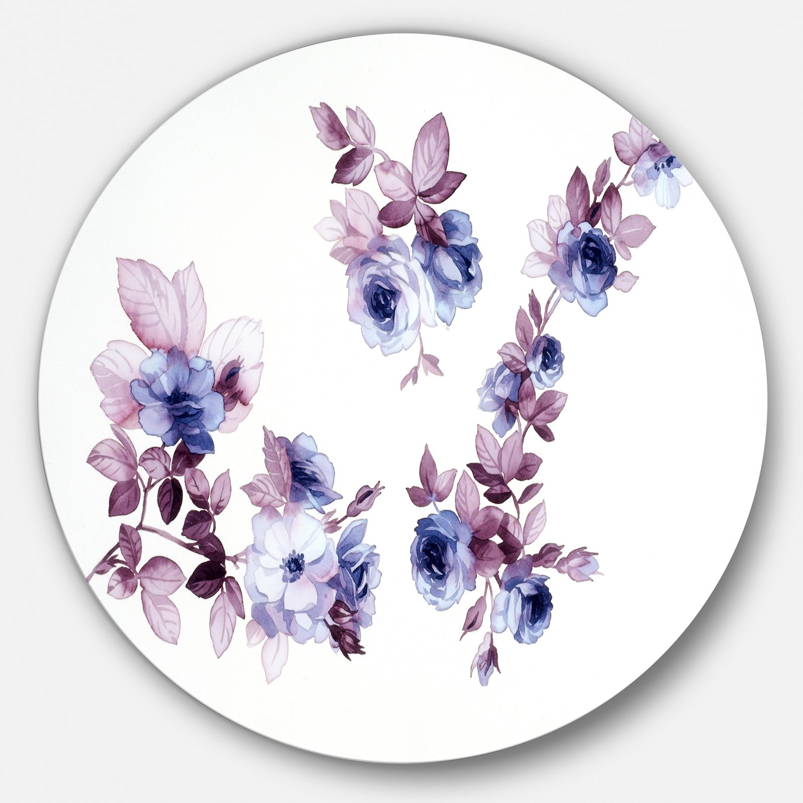 Watercolor Flowers - Floral Glossy Large Disk Metal Wall Art