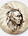 American Indian Illustration - Portrait Glossy Large Disk Metal Wall Art